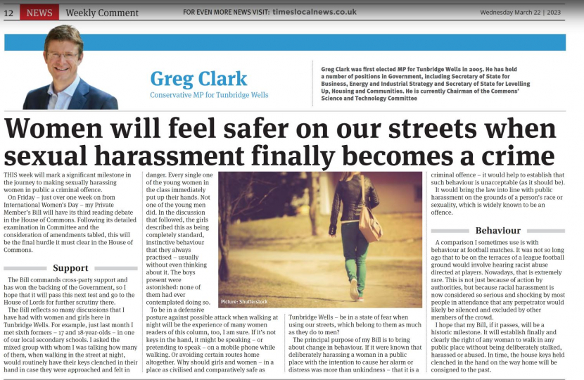 Greg Clarks Private Member Bill Tackling Public Sexual Harassment Tunbridge Wells 6123